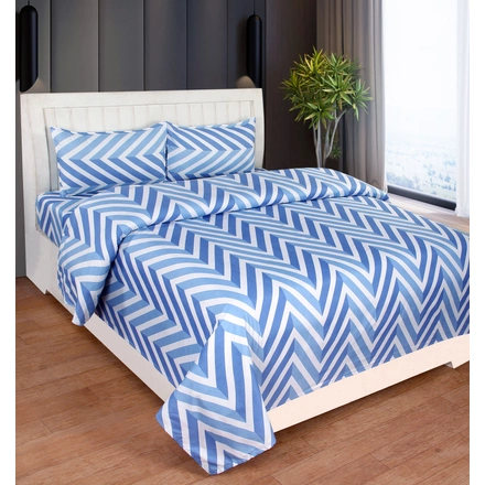 Blue Lines Double Bed Glace Cotton with 2 Pillow Cover-Single Bed-1