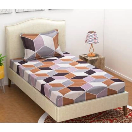 Brown Grey Double Bed Glace Cotton Bedsheet with 2 Pillow Cover-M247BrownGrey