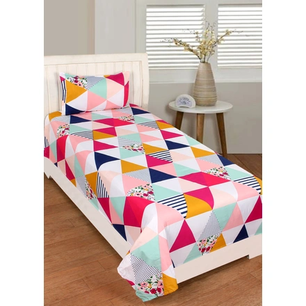 Pink Triangle Double Bed Glace Cotton Bedsheet with 2 Pillow Cover-M244PinkTriangle