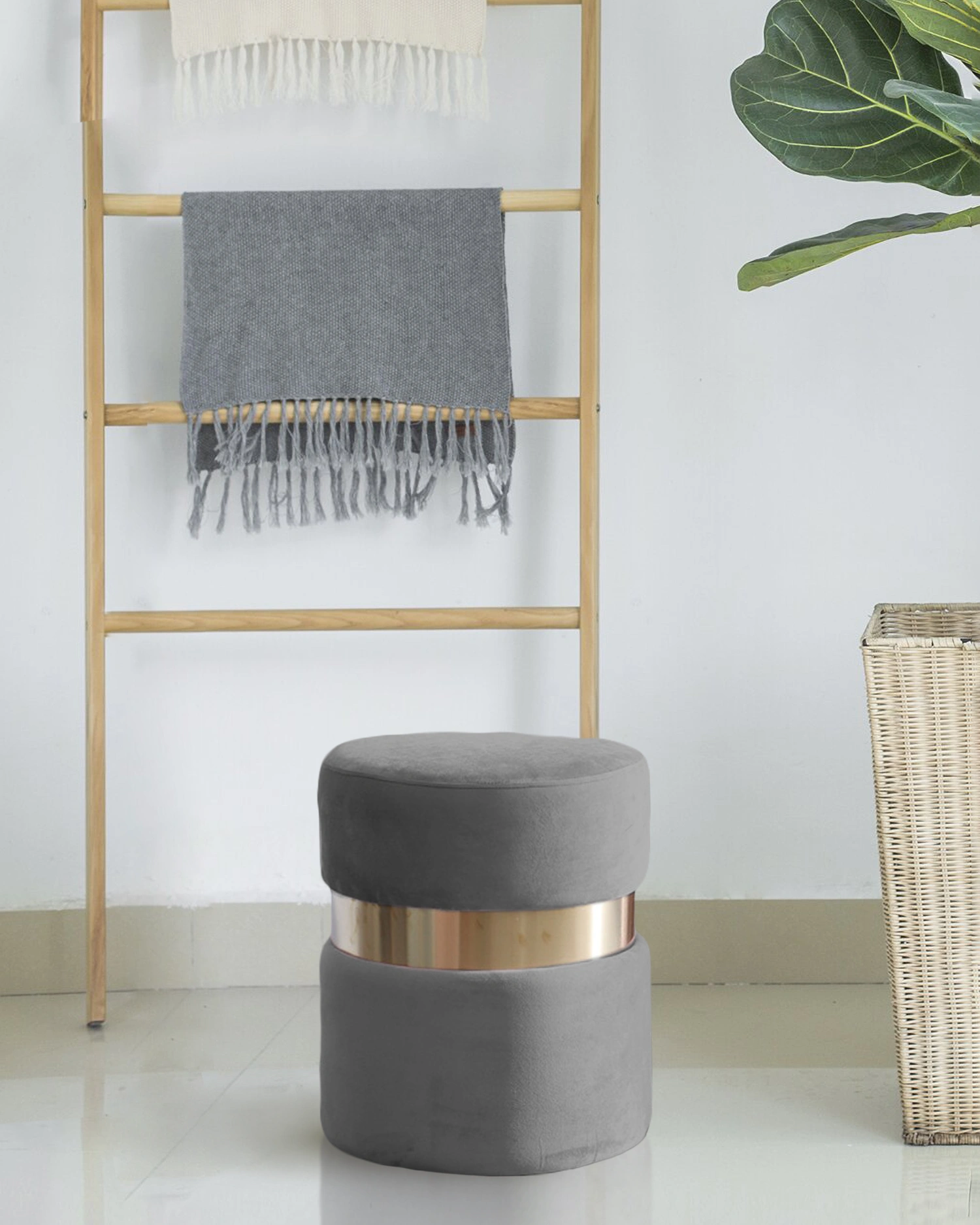 Grey Gold Strip Ottoman-1