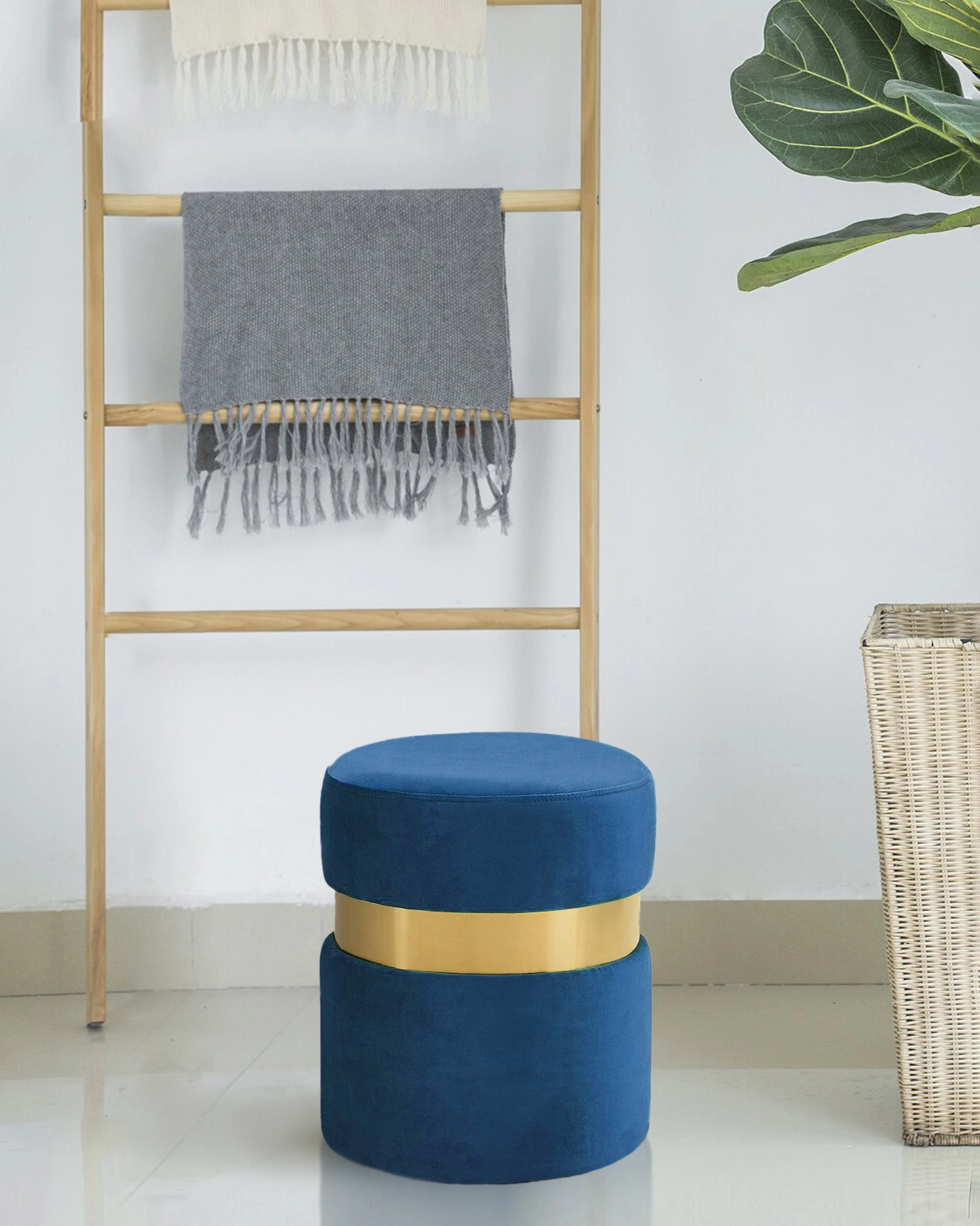 Blue Gold Strip Ottoman-1