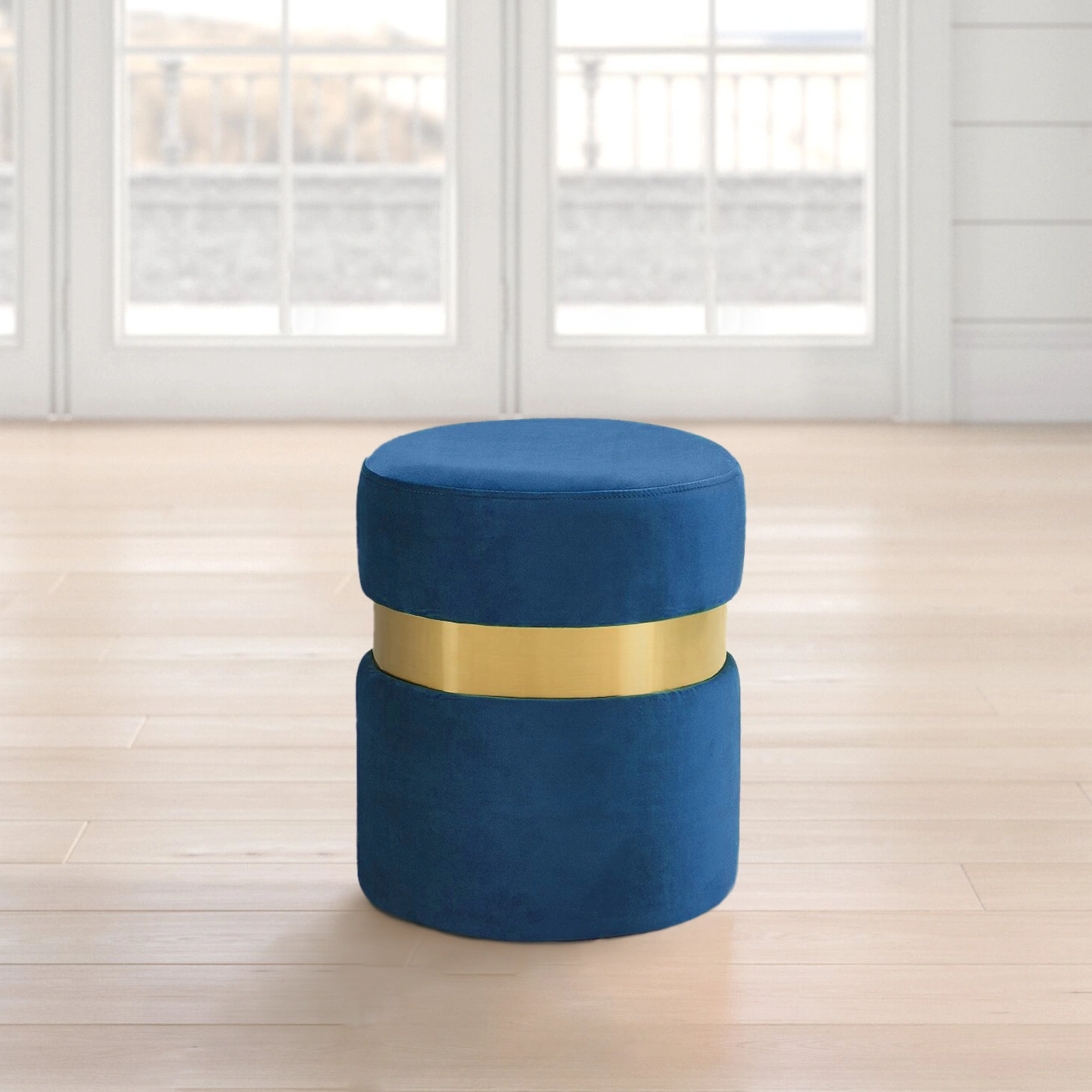 Blue Gold Strip Ottoman-BlueGoldStripFullOttoma