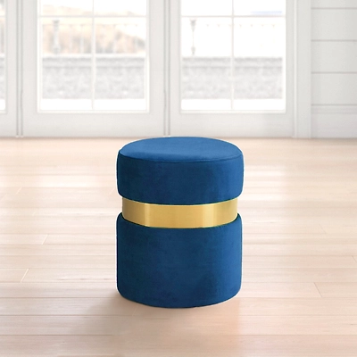 Blue Gold Strip Ottoman