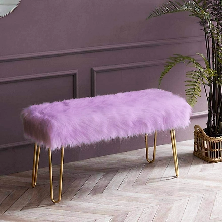 Mauve Faux Fur Bench- Metal-MauveFauxFurBench