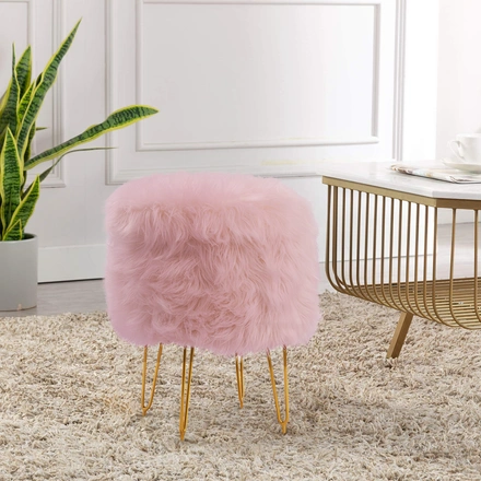 Pink Fur Metal Ottoman for Dressing Room, Living Room-PinkBigFurStool