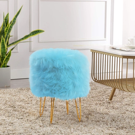 Blue Fur Ottoman for Living Room-BlueFurOttomanBig