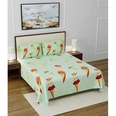Green Ice Cream Kids Double Bedsheet Glace Cotton- 144 TC-Double Bed-1