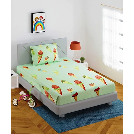 Green Ice Cream Kids Double Bedsheet Glace Cotton- 144 TC-M-268GreenIceCream