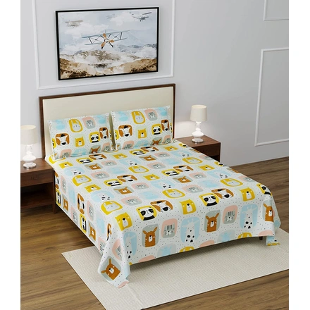 White Panda Kids Double Bedsheet Glace Cotton- 144 TC-Double Bed-1