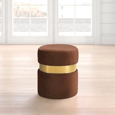 Brown Velvet Gold Strip Ottoman