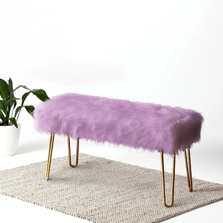 Mauve Faux Fur Bench- Metal-1