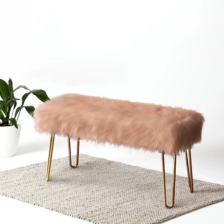 Beige Faux Fur Bench- Metal-1