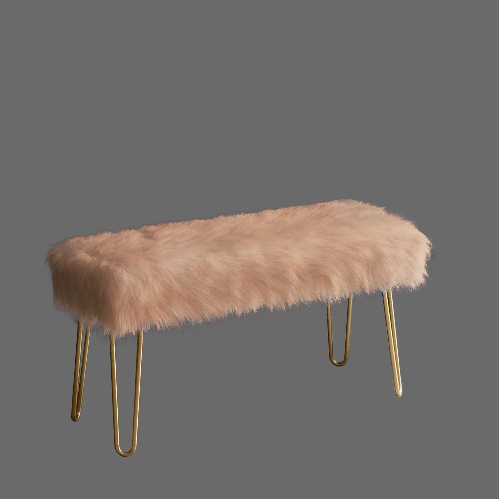 Beige Faux Fur Bench- Metal-2