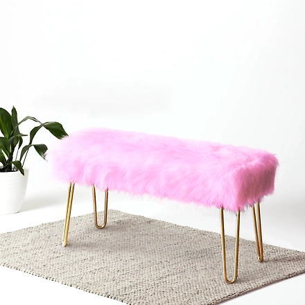 Pink Faux Fur Bench- Metal-1