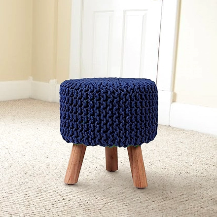 Navy Blue Hand Knitted Multipurpose Foot Stool-HandKnittedNavyBlueStool
