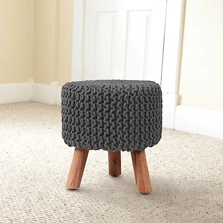 Grey Hand Knitted Multipurpose Foot Stool-GreyHandKnitStool