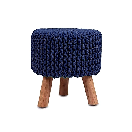 Navy Blue Hand Knitted Multipurpose Foot Stool-1