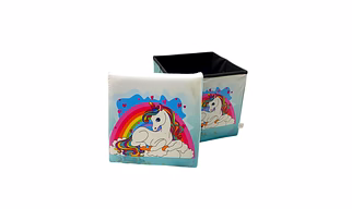 White Unicorn Multi-Functional Folding Storage Ottoman Box Organizer Cum Stool with Seat Cushion, Storage Boxes for Toys for Kids