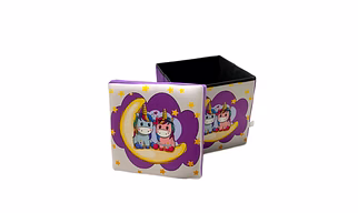 White Purple Multi-Functional Folding Storage Ottoman Box Organizer Cum Stool with Seat Cushion, Storage Boxes for Toys for Kids -