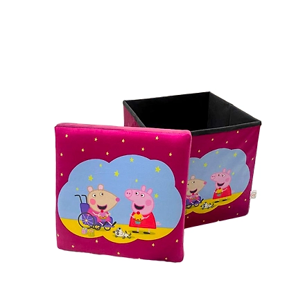 Pink Multi-Functional Folding Storage Ottoman Box Organizer Cum Stool with Seat Cushion, Storage Boxes for Toys for Kids-PinkKidsStool