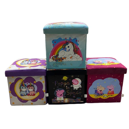 White Purple Multi-Functional Folding Storage Ottoman Box Organizer Cum Stool with Seat Cushion, Storage Boxes for Toys for Kids --2