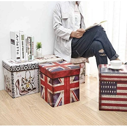 White Unicorn Multi-Functional Folding Storage Ottoman Box Organizer Cum Stool with Seat Cushion, Storage Boxes for Toys for Kids-3