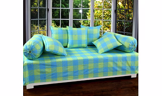 Green Box Glace Cotton Diwan Set 8 Pieces, 1 Single bedsheet, 5 Cushions Covers and 2 Bolster Covers