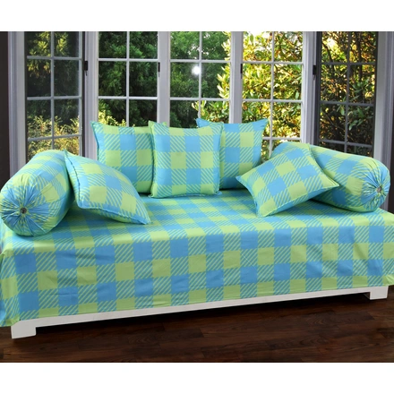 Green Box Glace Cotton Diwan Set 8 Pieces, 1 Single bedsheet, 5 Cushions Covers and 2 Bolster Covers-M822GreenBox