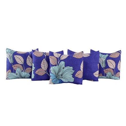 Blue Flowers Glace Cotton Diwan Set 8 Pieces, 1 Single bedsheet, 5 Cushions Covers and 2 Bolster Covers-1