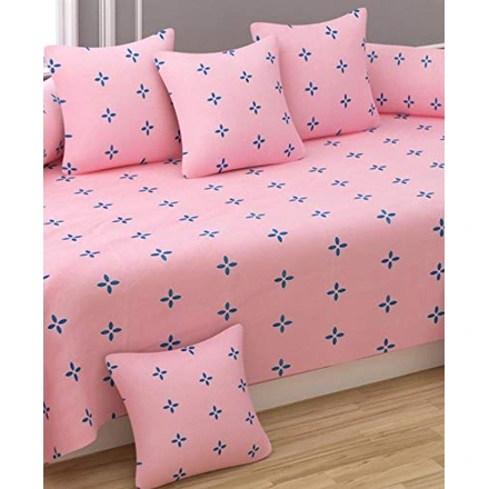 Pink Dot Glace Cotton Diwan Set 8 Pieces, 1 Single bedsheet, 5 Cushions Covers and 2 Bolster Covers-4