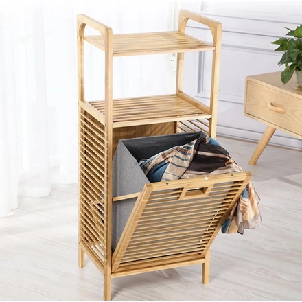 Bamboo Laundry Multipurpose Storage With Top Shelf-1