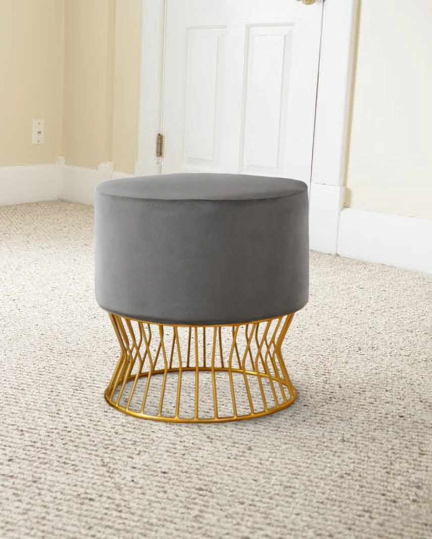 Metallic Lines Grey Ottoman For Living  Room-1