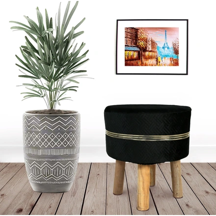Black strip Wooden Stool for Living Room (Set of 2)-1