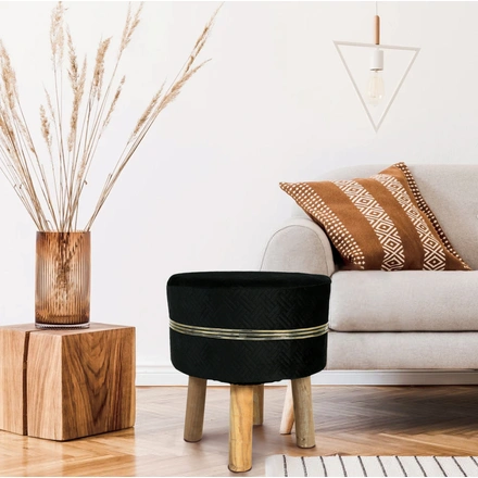 Black strip Wooden Stool for Living Room (Set of 2)-2