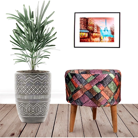 Vibrant Printed Wooden Stool for Living Room-PurpleBlueWood
