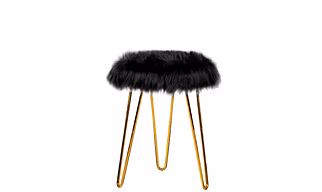 Black Fur Gold Metal Stool