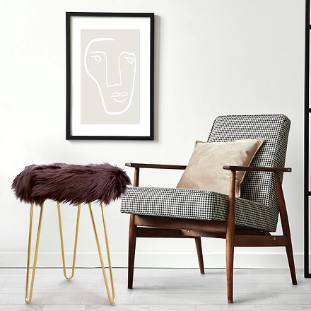 Brown Fur Metal Stool- Black Legs-BrownFur
