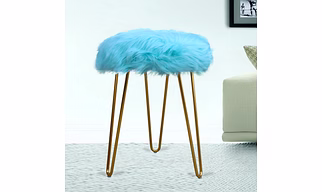 Blue Fur Metal Table- Black Legs
