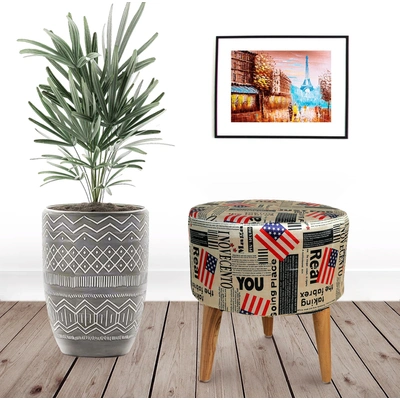 Flag Printed Wooden Foot | Sitting Stool-(Set of 2)