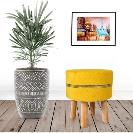 Yellow Strip Wooden Sitting Foot Stool for Living Room (Set of 2)-1
