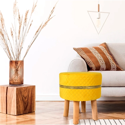 Yellow Strip Wooden Sitting Foot Stool for Living Room (Set of 2)-2