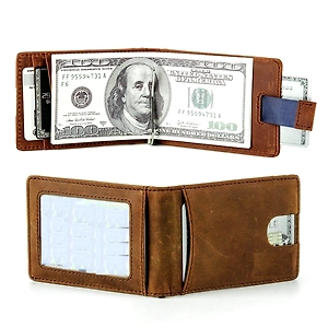 Slim Bifold Leather Minimalist Front Pocket Customized Wallets for Men with Money Clip