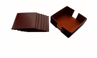 Square Brown Coasters With Set Of 6 PU Leather