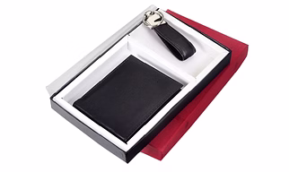 Genuine leather wallet and key ring gift box set for corporate gifting
