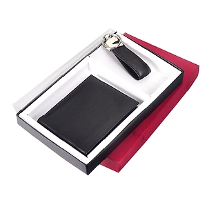 Genuine leather wallet and key ring gift box set for corporate gifting
