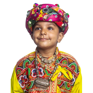 S H A H I T A J Satin Kathiyawadi Navratri or Gujarati Safa Pagdi Turban Multi-Colored for Kids and Adults (RT426)-ST49_23andHalf