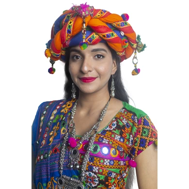 S H A H I T A J Cotton Kathiyawadi Navratri or Gujarati Safa Pagdi Turban Multi-Colored for Kids and Adults (RT437)-ST60_18andHalf