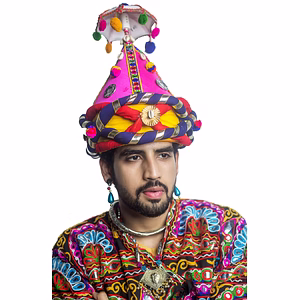 S H A H I T A J Cotton LED Kathiyawadi Navratri or Gujarati Safa Pagdi Turban Multi-Colored for Kids and Adults (RT31)