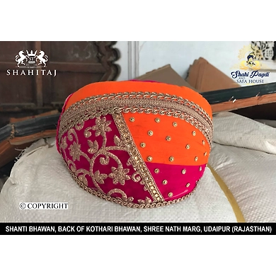 S H A H I T A J Traditional Rajasthani Cotton Mewadi Barati Pagdi or Turban Multi-Colored for Kids and Adults (MT37)-ST115_22andHalf