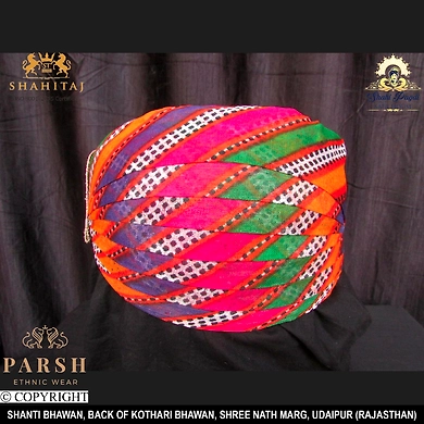 S H A H I T A J Traditional Rajasthani Cotton Mewadi Mothda Pagdi or Turban Multi-Colored for Kids and Adults (MT55)-ST134_18andHalf